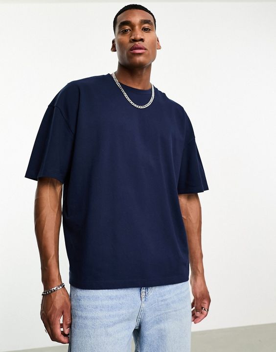 STYLOPHY - Premium Drop Shoulder Tee For Men - Navy Blue