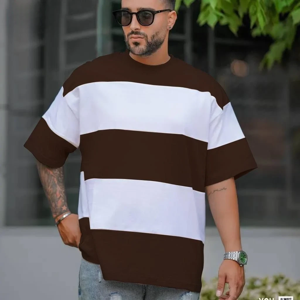 STYLOPHY - Premium Panel Dropshoulder Tee For Men - Brown