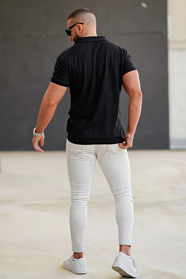 STYLOPHY - Premium Waffle Knitted Polo - Black