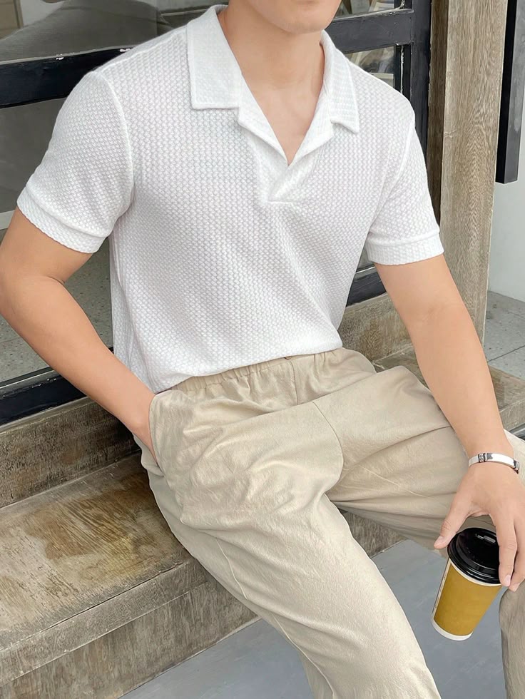 STYLOPHY - Premium Waffle Knitted Polo - White