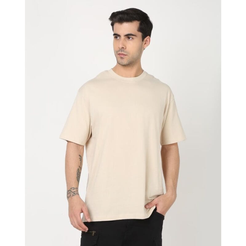 STYLOPHY - Premium Drop Shoulder Tee For Men - Beige