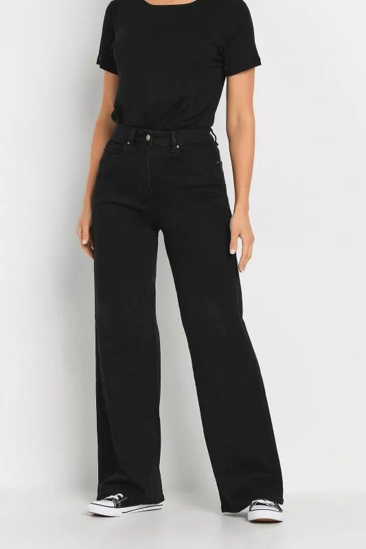 STYLOPHY- PREMIUM Stretch Wide Leg Jeans - BLACK