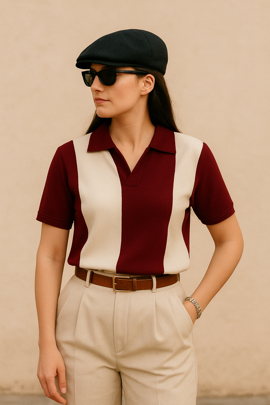 STYLOPHY - Vintage Polo For Women - Maroon & White
