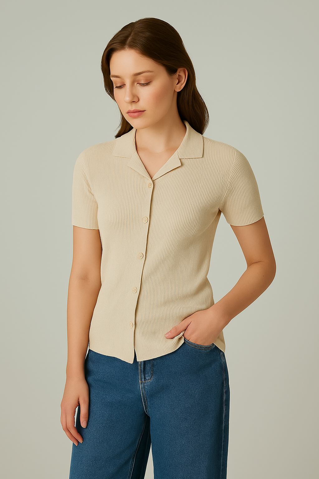 STYLOPHY - Cuban Shirt For Women - Beige