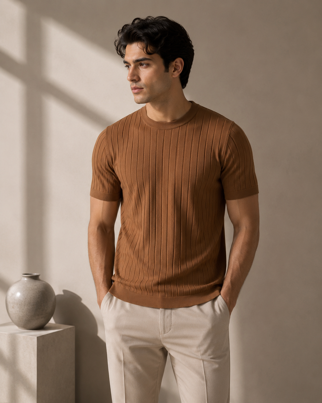 Drop Needle Tee For Men - Brown
