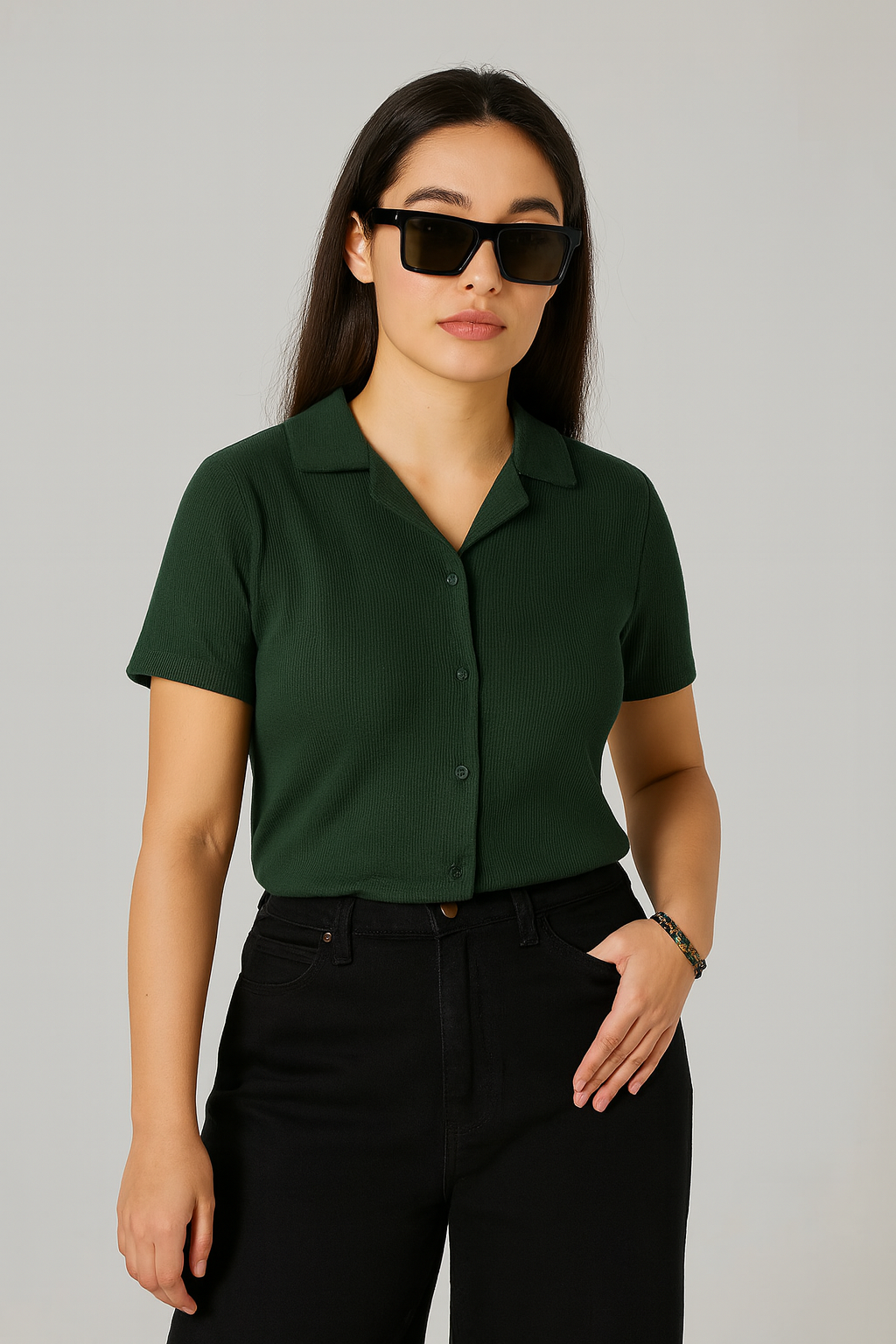 STYLOPHY - Cuban Shirt For Women - Olive