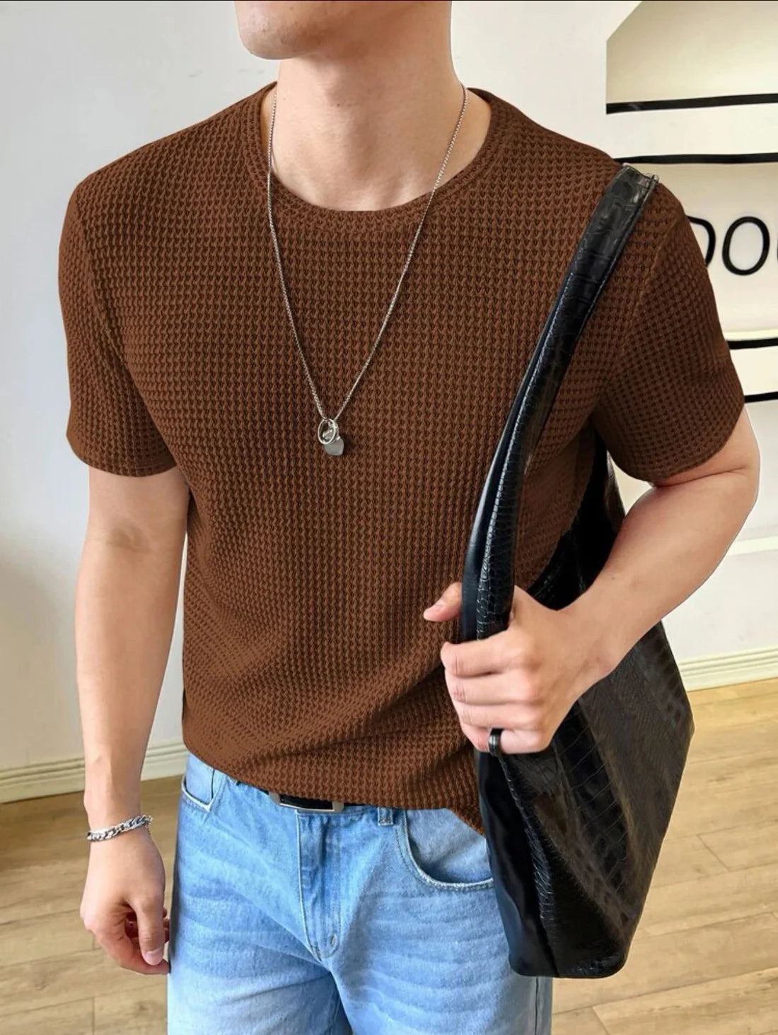Stylophy - Waffle Knitted Tshirt - Brown