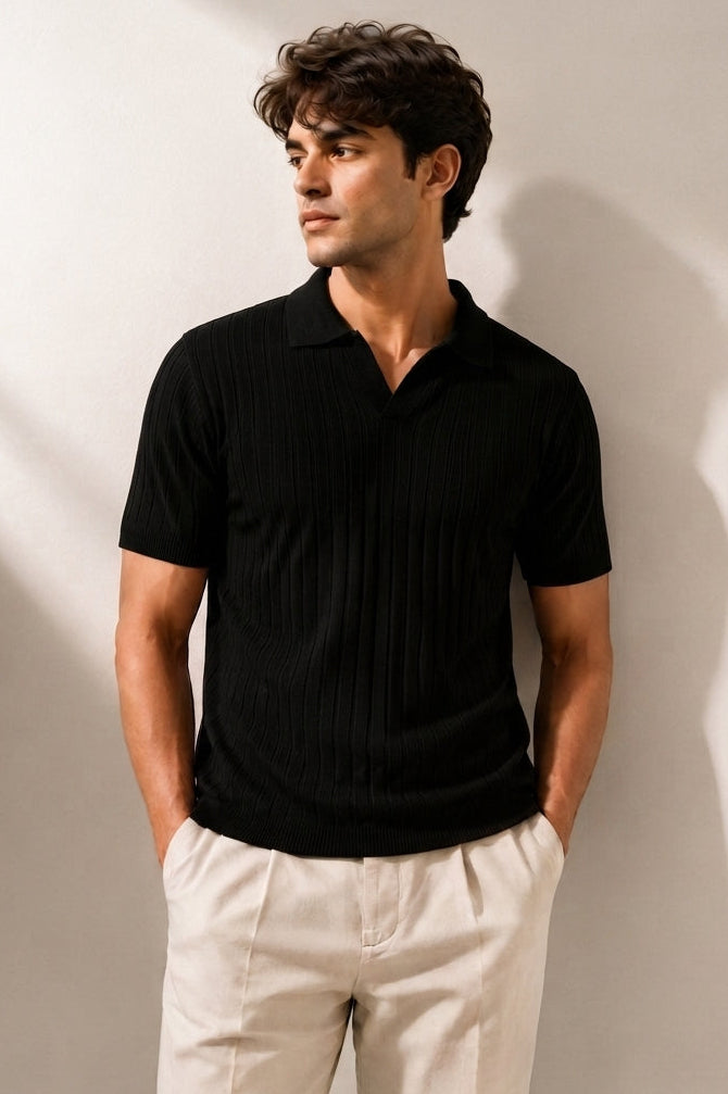 Monarch Drop Needle Polo - Black