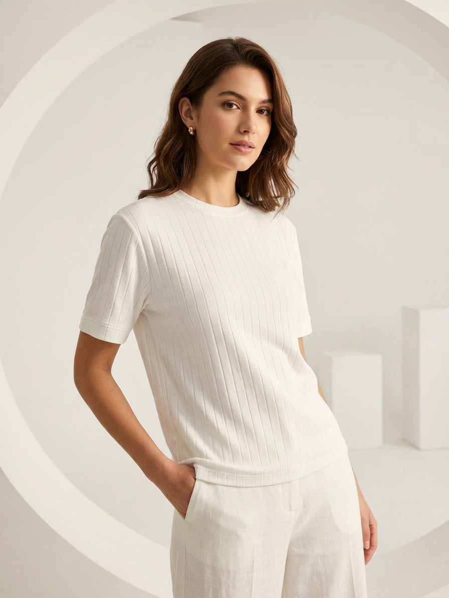 Drop Needle Tee For Women - White