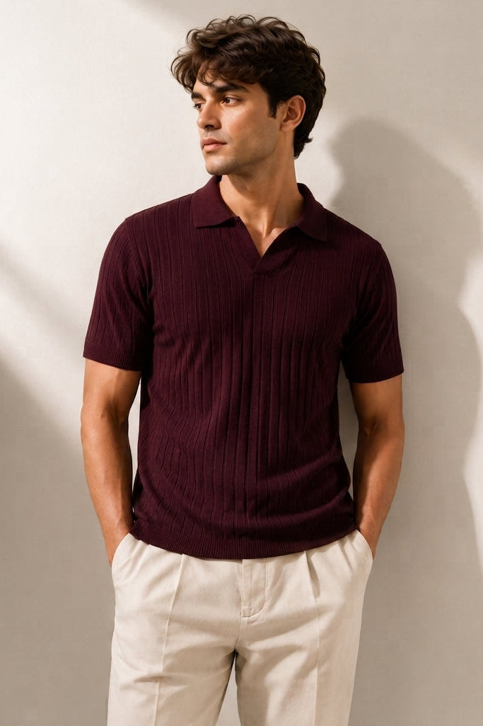 Monarch Drop Needle Polo - Maroon