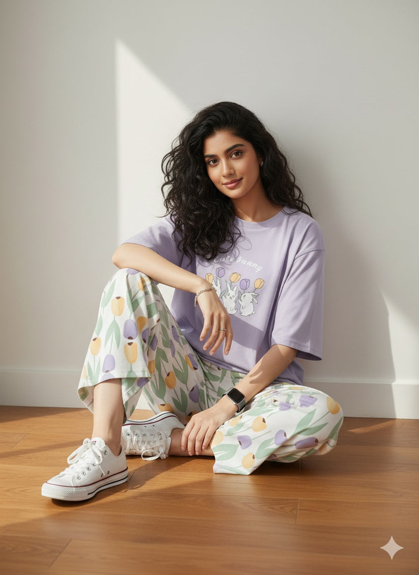 BUNNY FLOWER LILAC - PJ SUIT FOR WOMEN