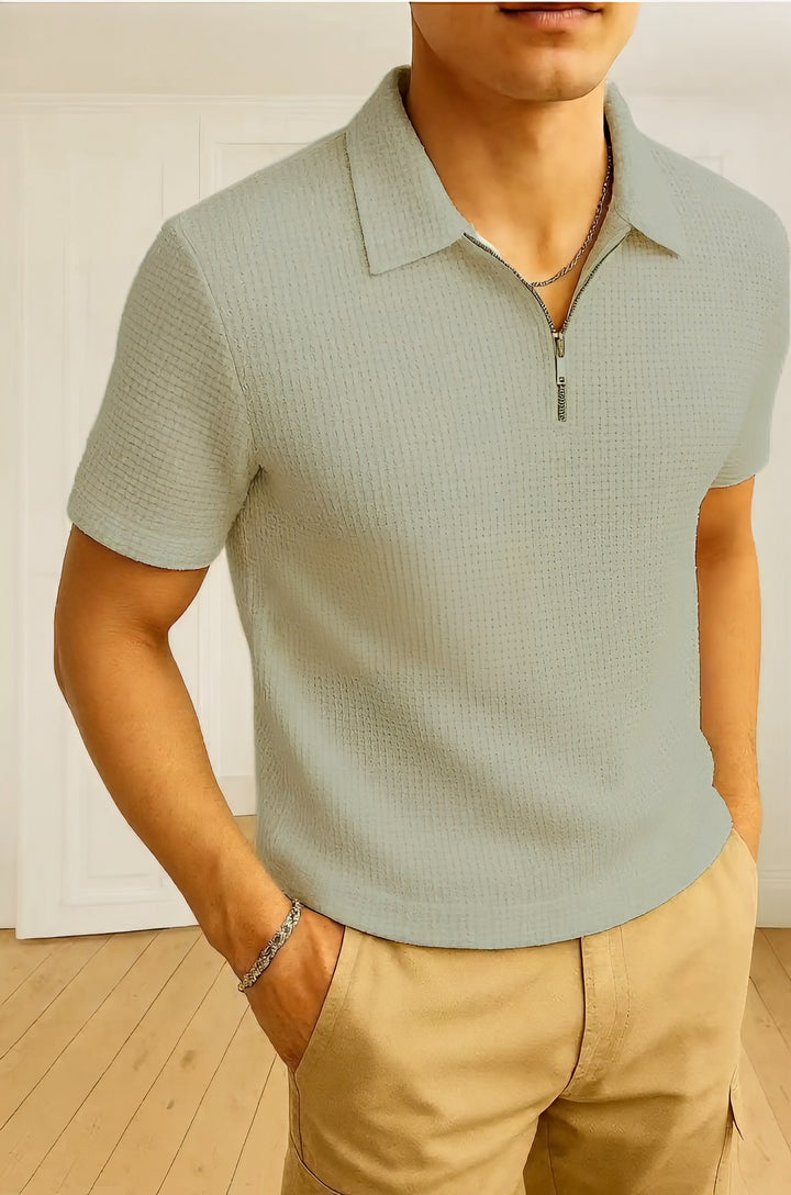 stylophy - Waffle Knitted Zipper Polo - Grey