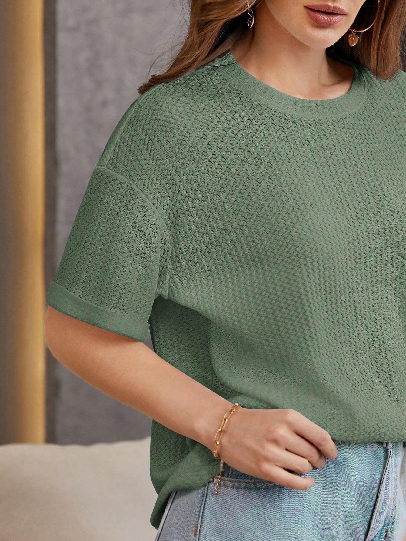 STYLOPHY 11.11 SALE - Waffle Knit Oversized Tee - Olive Green