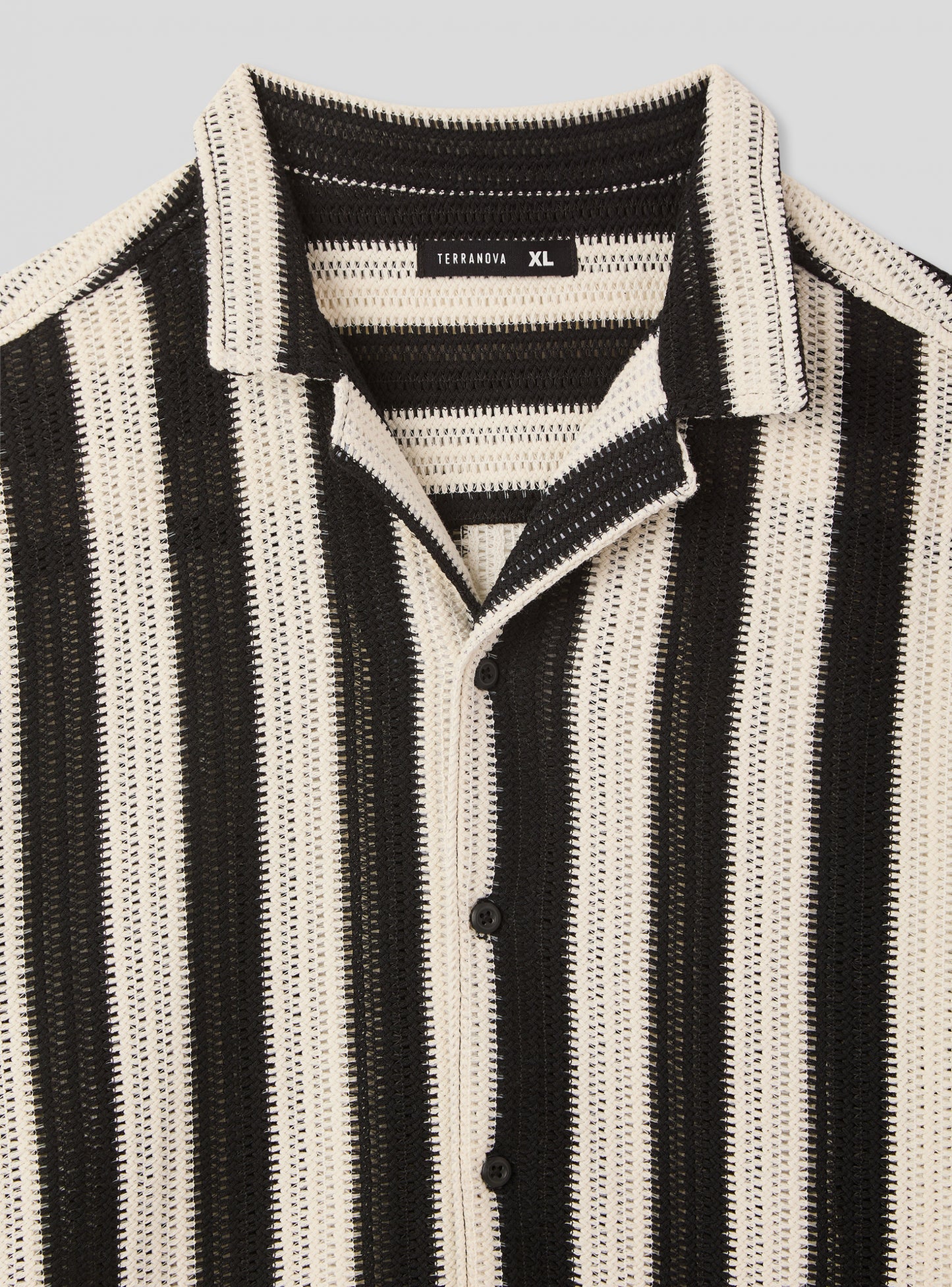 Crochet Knitted Cuban Shirt Black & White Panel