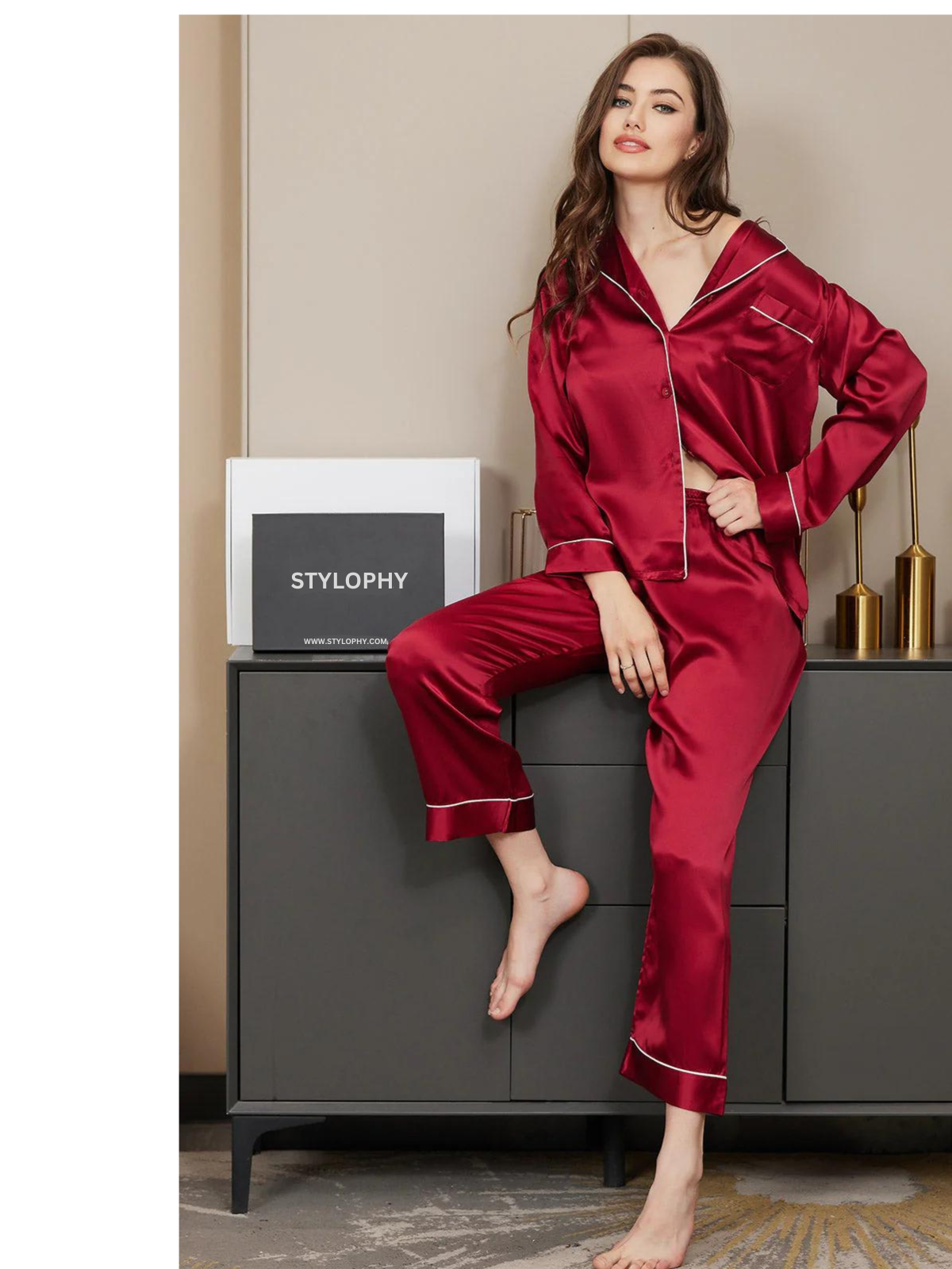 Silk Night Suit For Women - MAROON