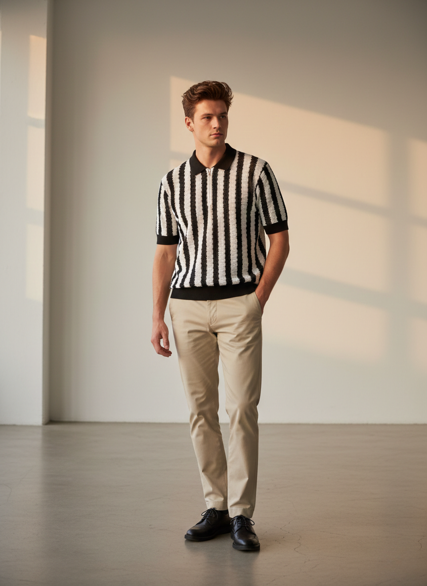 Crochet Wave Stripe Polo