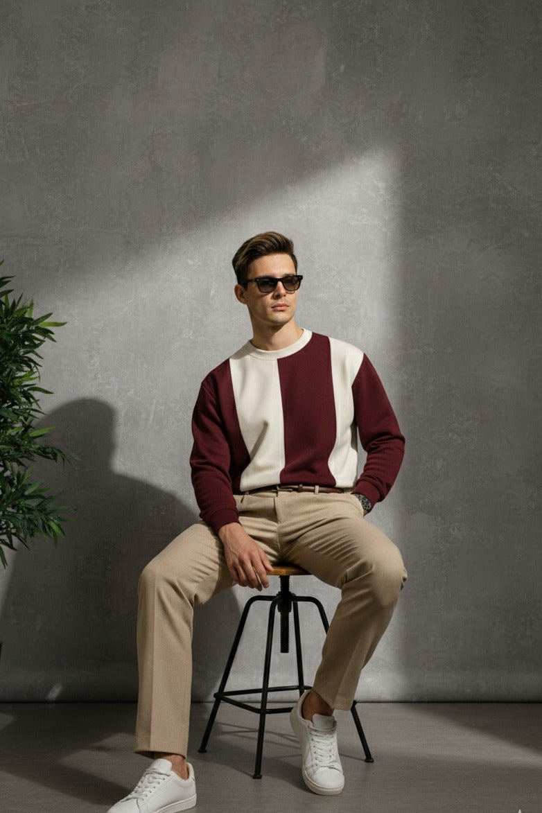 Stylophy 11.11 Sale - Premium Panel Sweatshirt For Men - Maroon