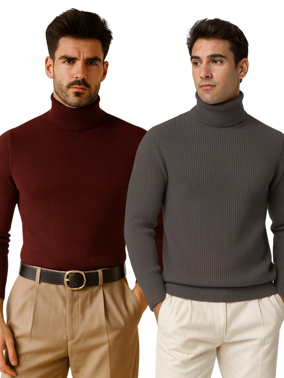 Stylophy - 11.11 Sale Premium High Neck For Men - Po2 - Maroon & Charcoal