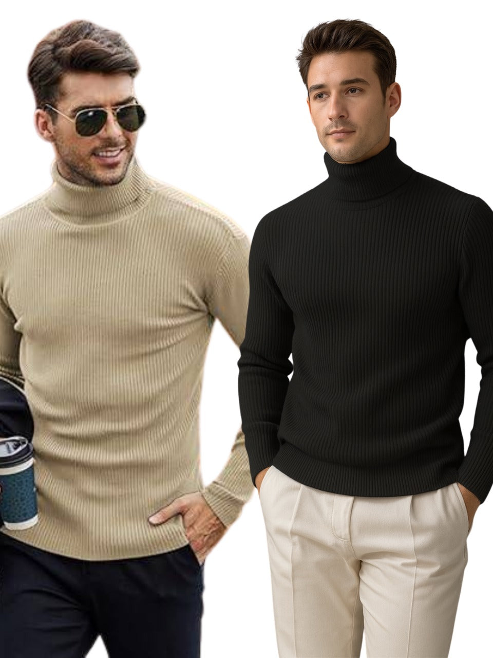 Stylophy - 11.11 Sale Premium High Neck For Men - Po2 - Beige & Black