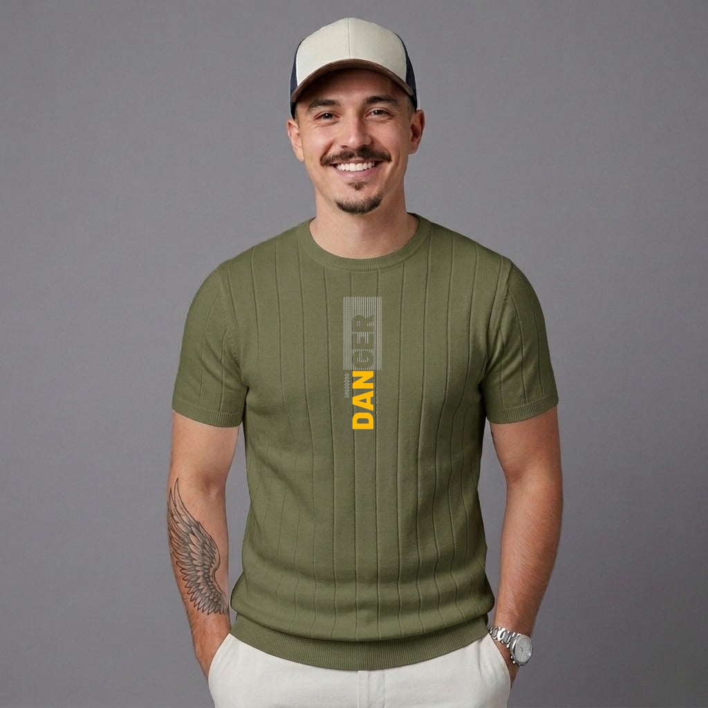 Danger Print Drop Needle Tee - Olive