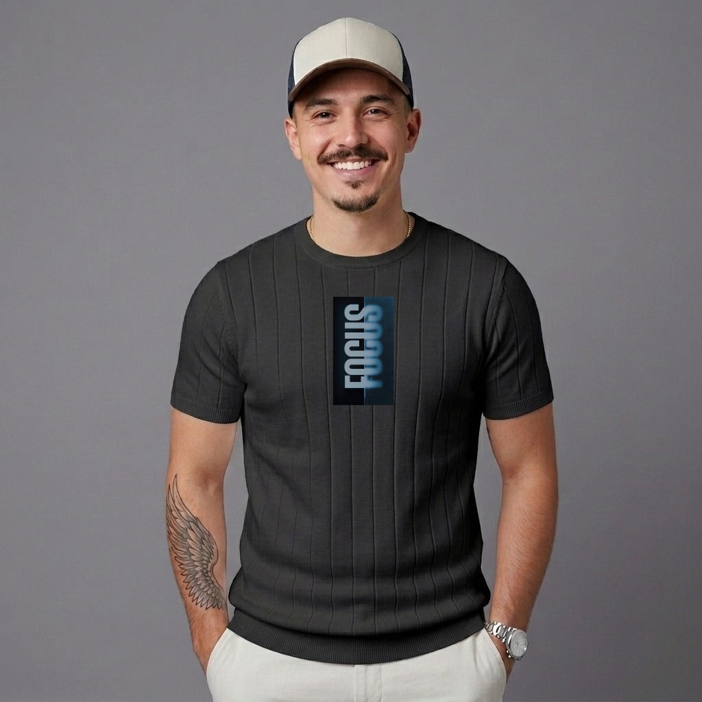 Focus Print Drop Needle Tee - Black