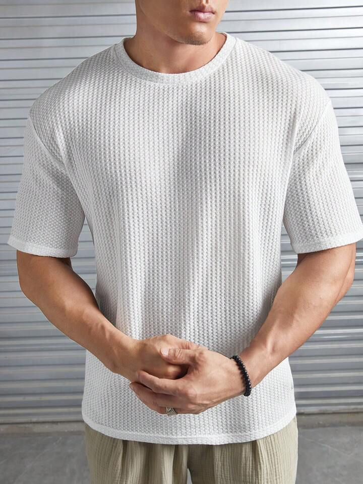 STYLOPHY - Oversized Waffle Knit Tee For Men - WHITE