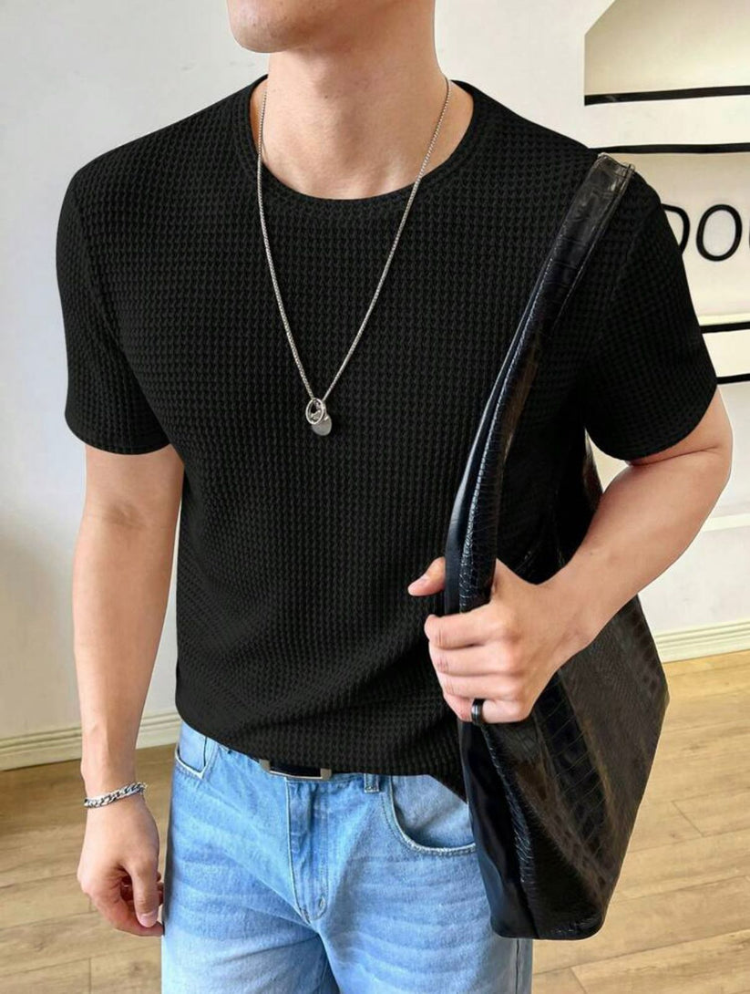 STYLOPHY INDEPENDENCE DAY SALE - Waffle Knitted Tshirt - Black