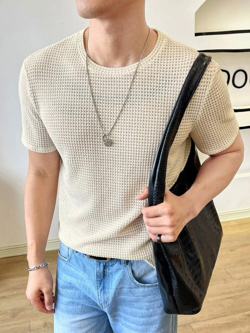 STYLOPHY INDEPENDENCE DAY SALE - Waffle Knitted Tshirt - Beige