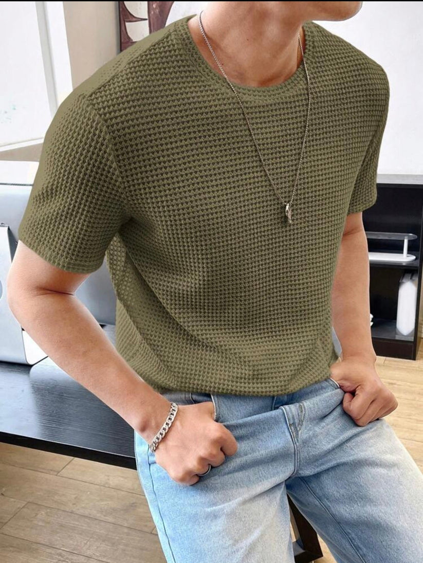 STYLOPHY INDEPENDENCE DAY SALE - Waffle Knitted Tshirt - Olive