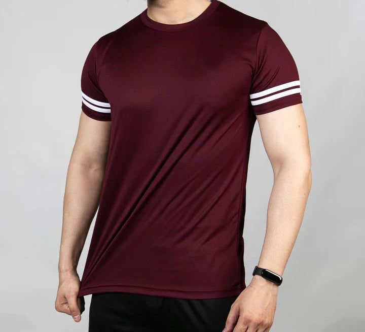 Stylophy - Double Strips Printed Dri-Fit Tee - Maroon