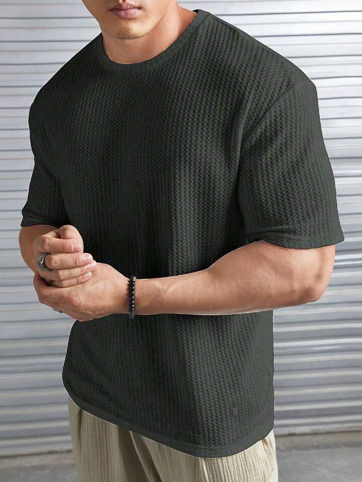 STYLOPHY - Oversized Waffle Knit Tee For Men - Charcoal