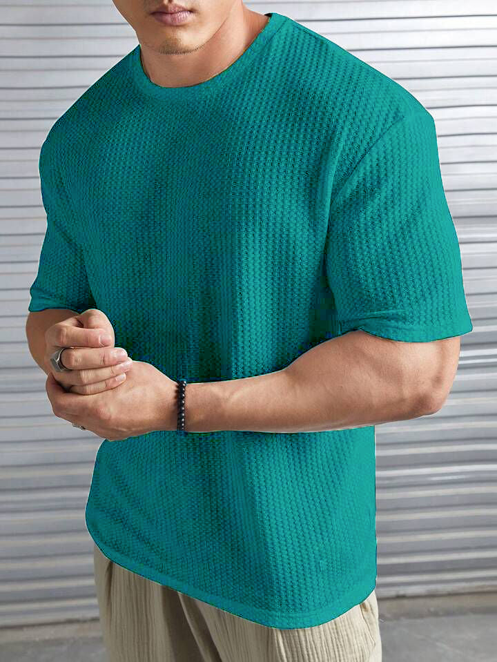 STYLOPHY - Oversized Waffle Knit Tee For Men - Turkish Green