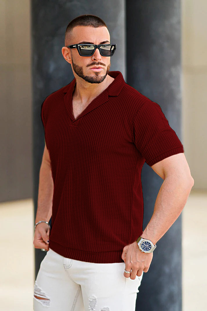 STYLOPHY - Premium Waffle Knitted Polo - Maroon
