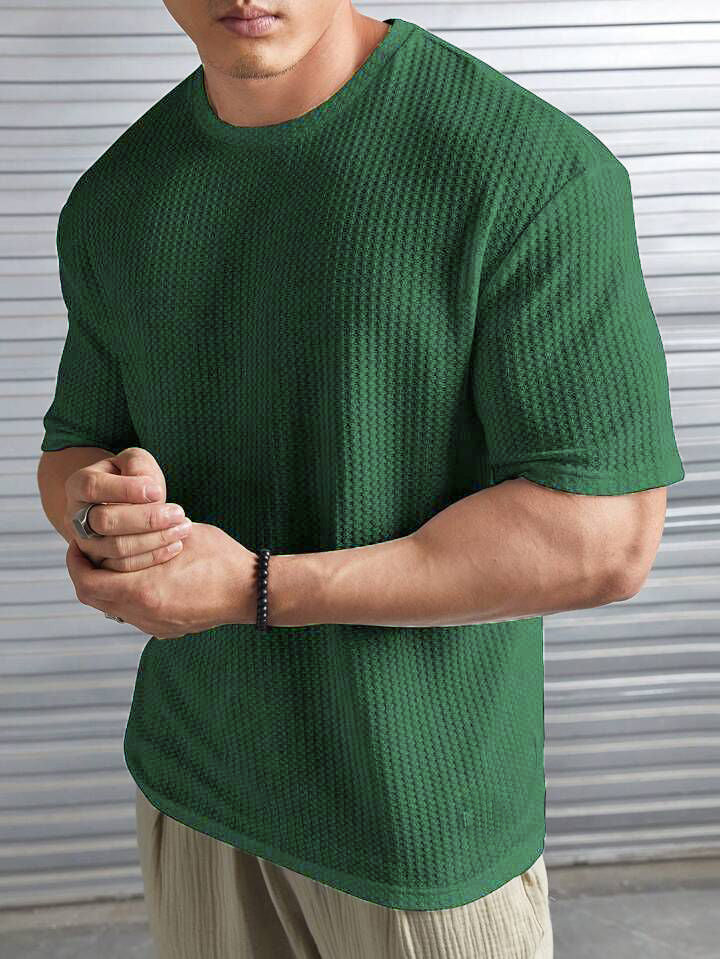 STYLOPHY - Oversized Waffle Knit Tee For Men - Olive