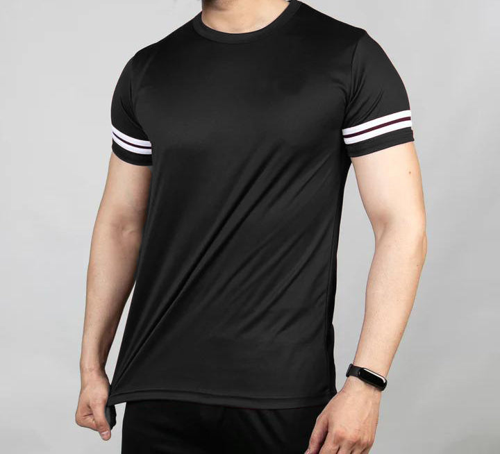 Stylophy - Double Strips Printed Dri-Fit Tee - Black