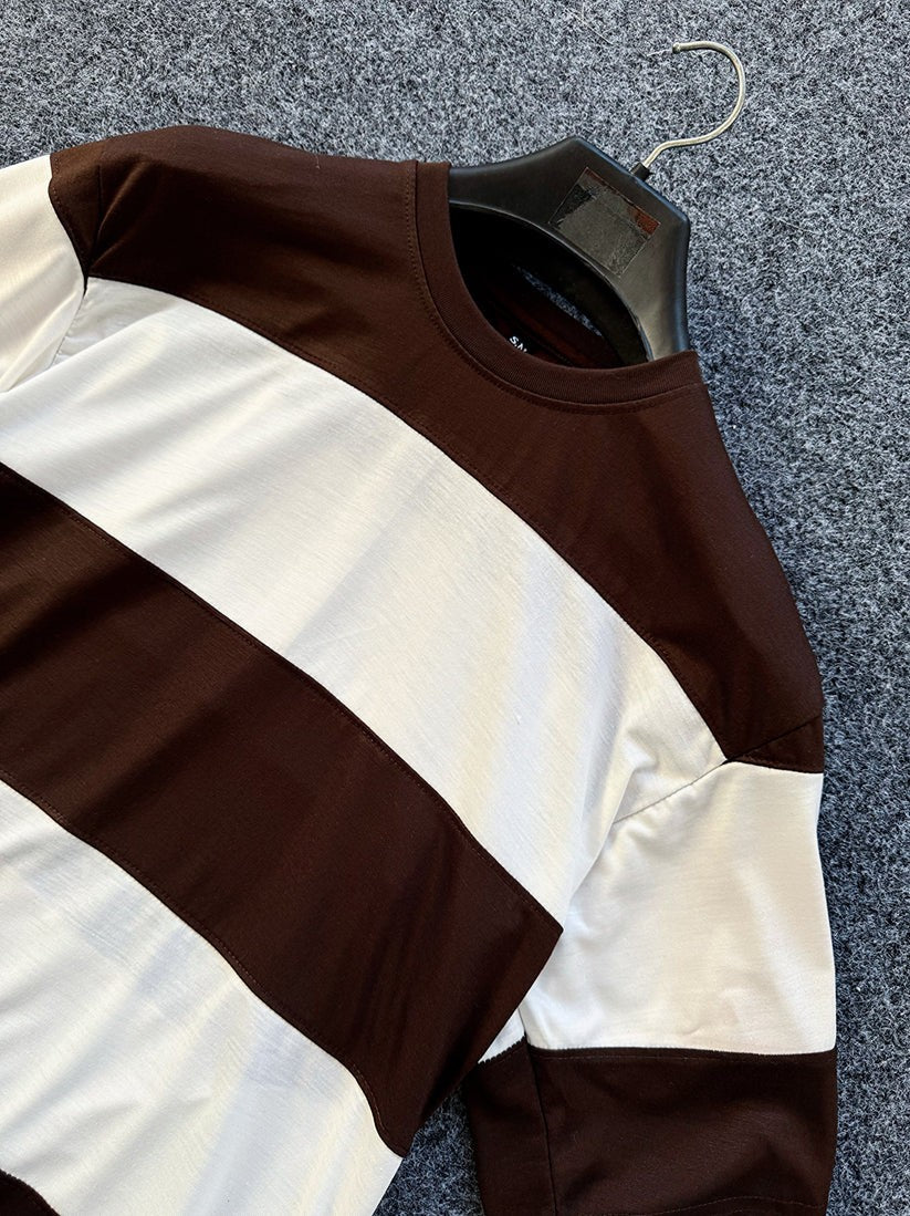 STYLOPHY - Premium Panel Dropshoulder Tee For Men - Brown