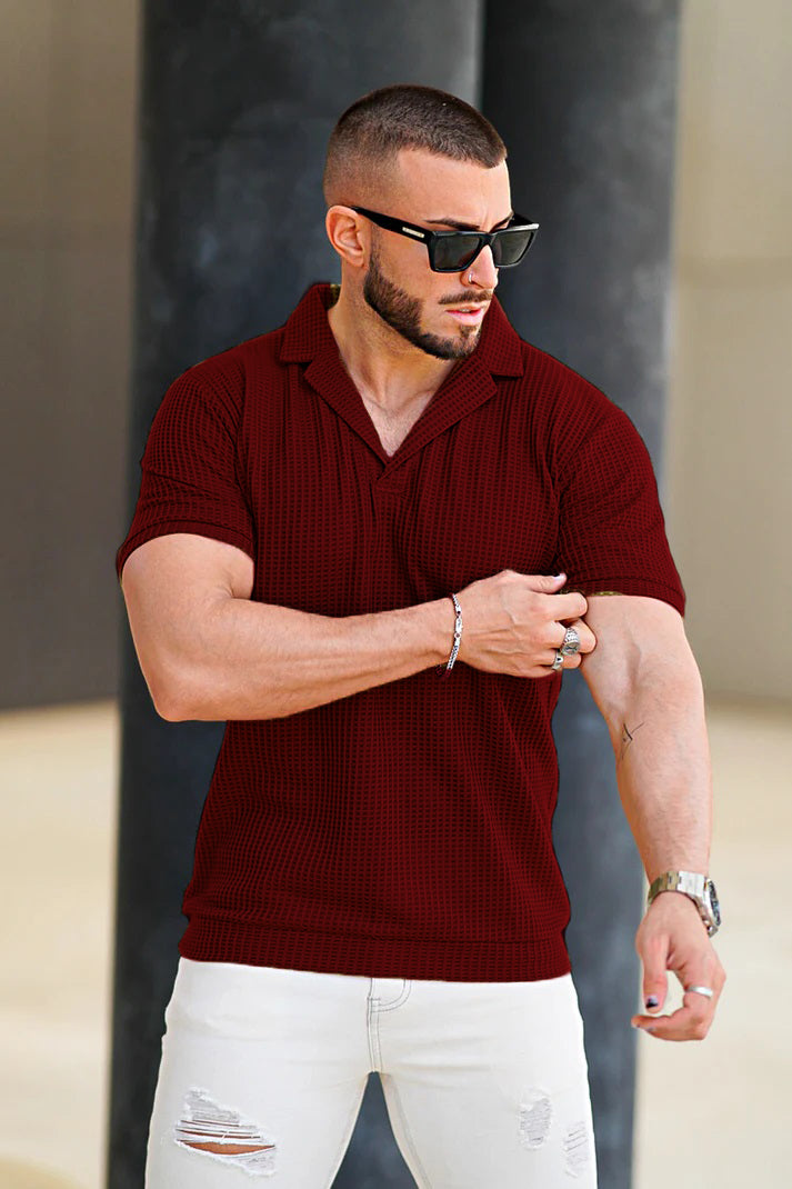 STYLOPHY - Premium Waffle Knitted Polo - Maroon