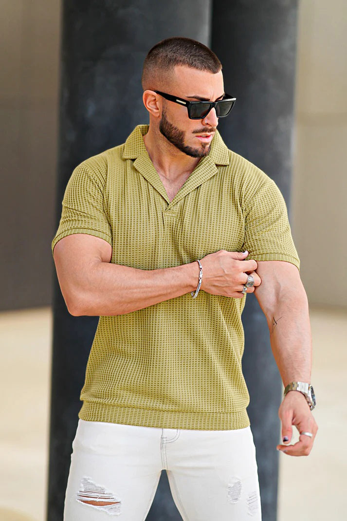 STYLOPHY - Premium Waffle Knitted Polo - Beige