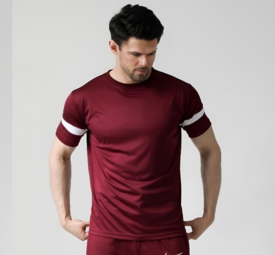 Stylophy - Strips Printed Dri-Fit Tee - Maroon