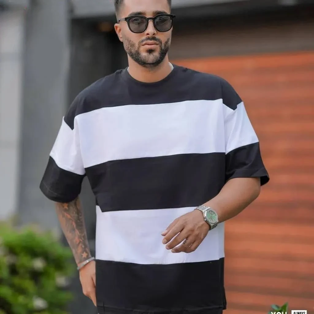 STYLOPHY - Premium Panel Dropshoulder Tee For Men - Black