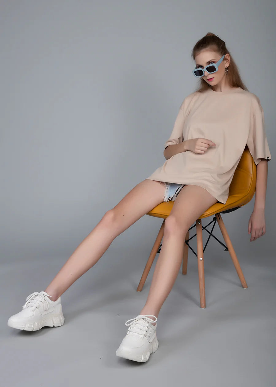 STYLOPHY - Oversized Tee For Women - Beige