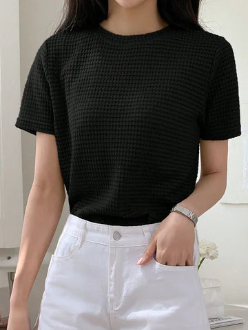 STYLOPHY - INDEPENDENCE DAY SALE - Waffle Knitted Tee - black