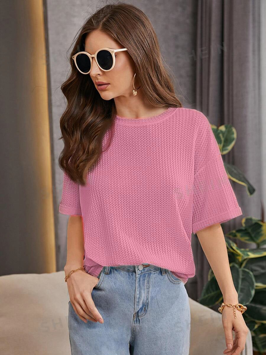 Waffle Knitted Oversized Tee For Women - 2