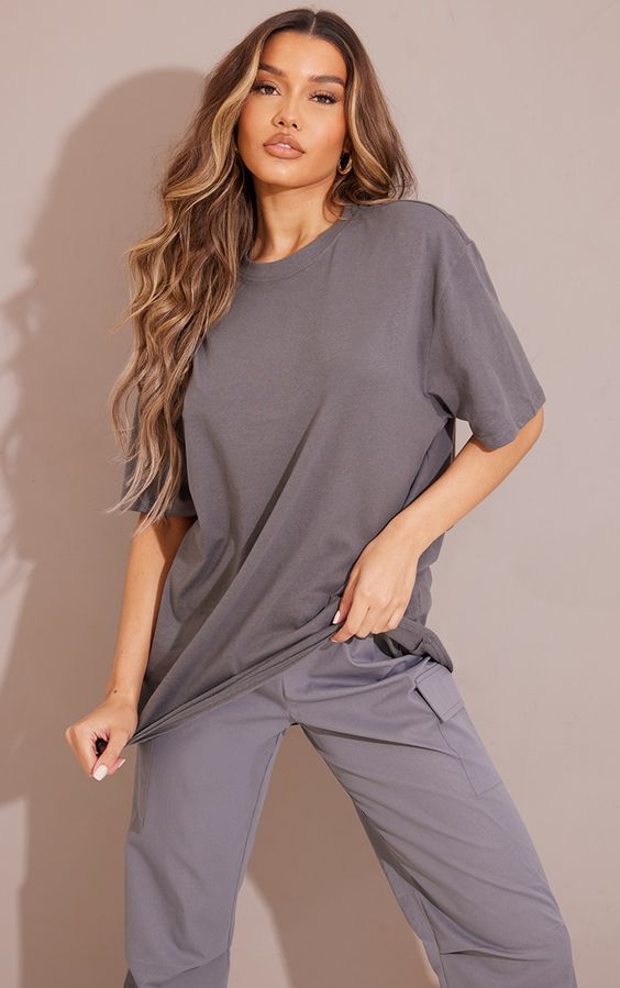 STYLOPHY - Oversized Tee For Women - Charcoal