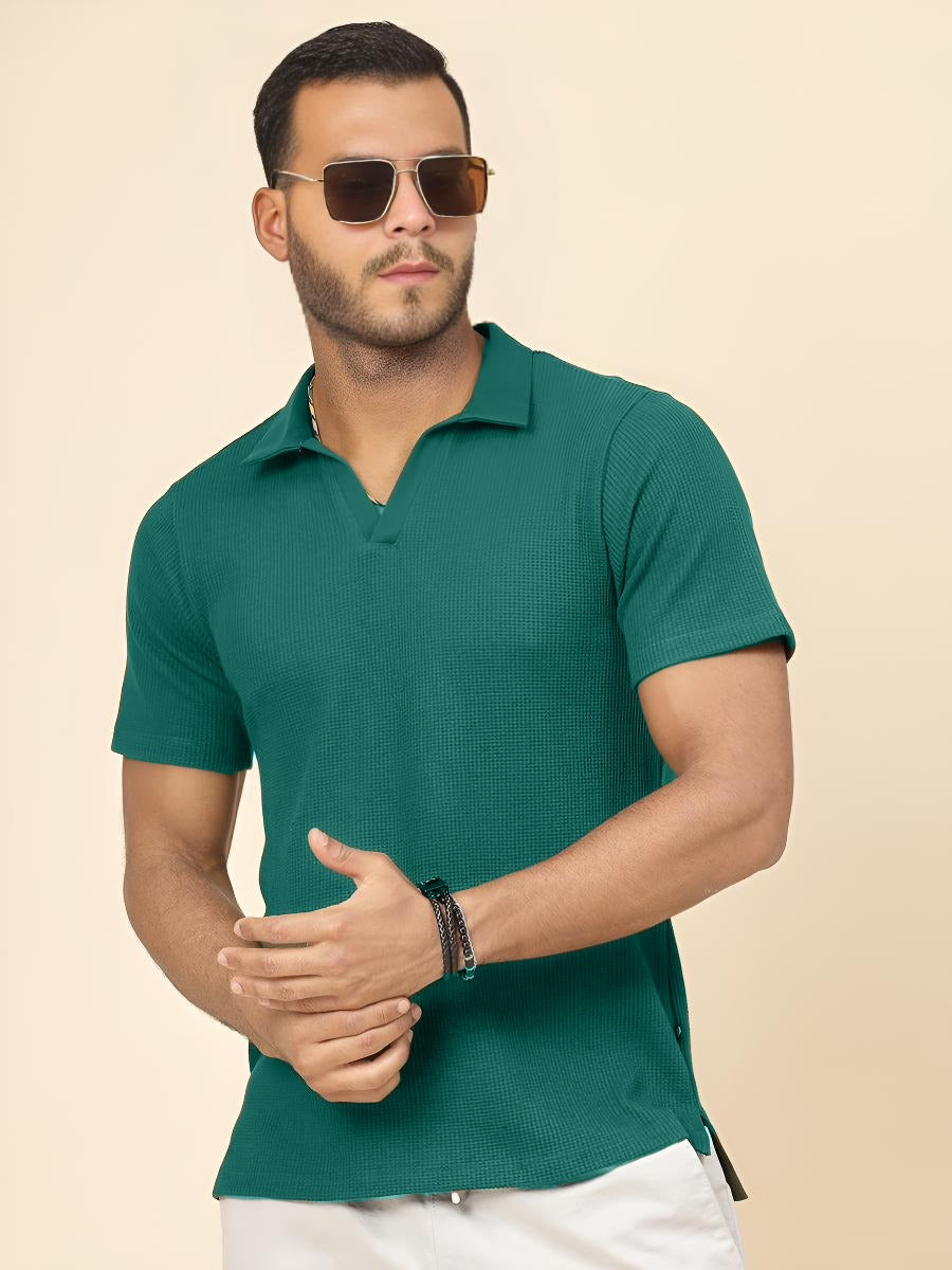 STYLOPHY - Premium Waffle Knitted Polo - Olive Green