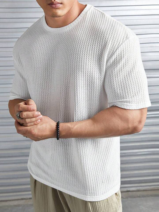 STYLOPHY INDEPENDENCE DAY SALE - Men's Waffle Knitted Drop shoulder Tee - WHITE