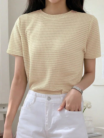 STYLOPHY - INDEPENDENCE DAY SALE - Waffle Knitted Tee - Beige