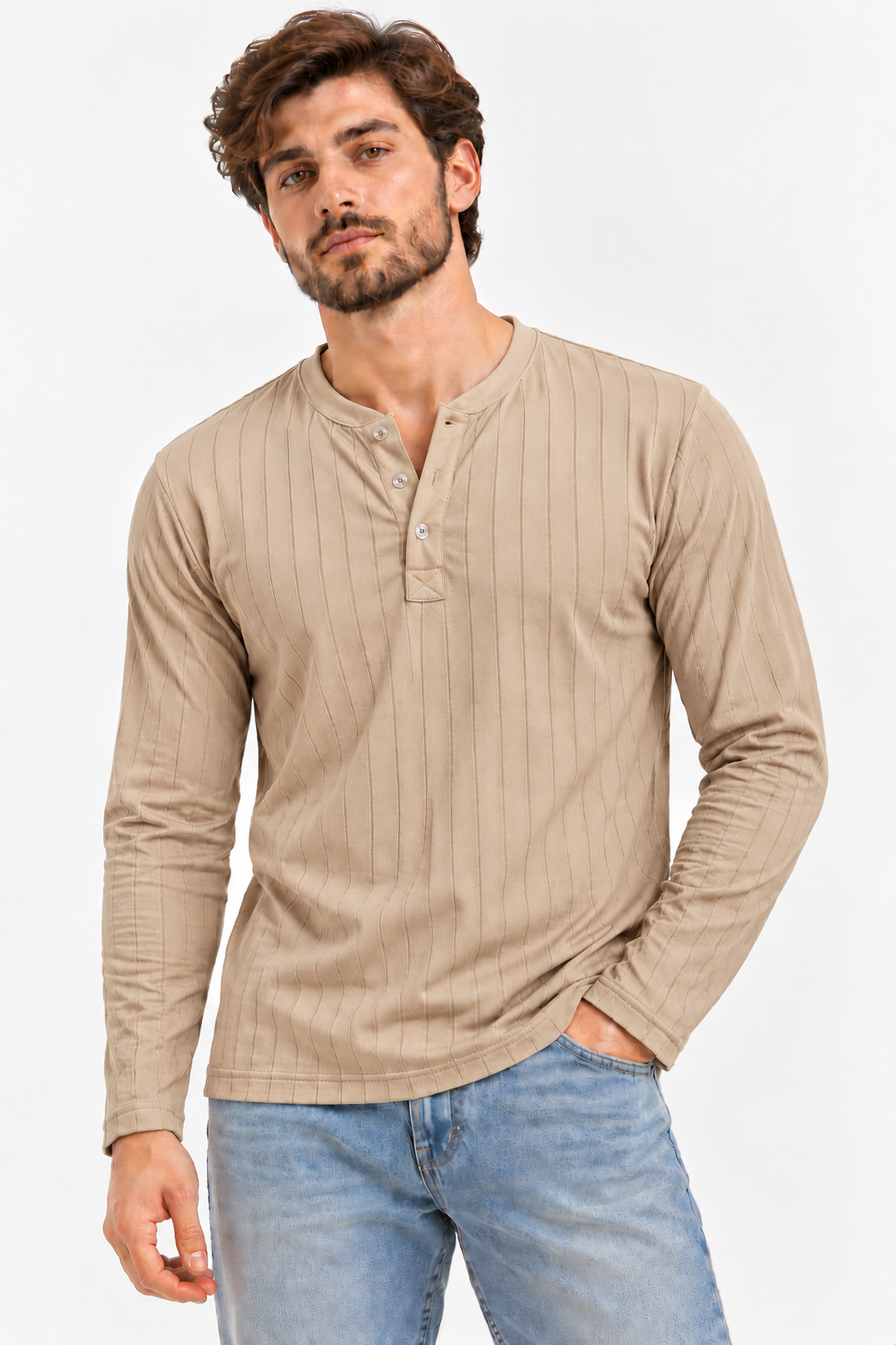 Henley Shirts - Drop Needle - Beige