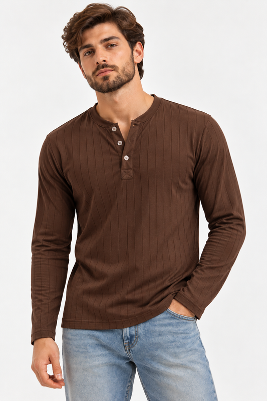 Henley Shirts - Drop Needle - Brown