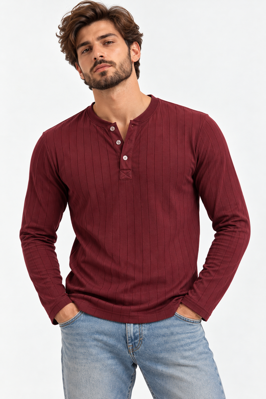 Henley Shirts - Drop Needle - Maroon